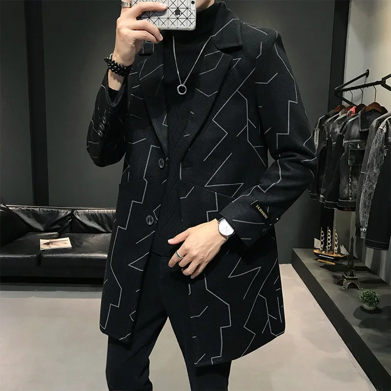 

Men's Coats Jackets Winter Men Formal Single Breasted Figuring Overcoat Long Wool Jacket Outwear Windbreaker Abrigo Largo Hombre