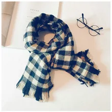 Детские теплые шарфы с воротником для мальчиков и девочек в Корейском стиле, маленькие клетчатые Цветные Шарфы с имитацией кашемира-lh