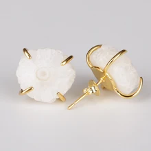 Зубец Установка полированный натуральный жеод Друза, друзовидный срез камня полудрагоценный камень бисера очаровательные пуговицы серьги гвоздики для женщин