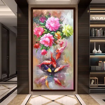 

Chinese Style Fish Picture Diamond Painting Living Room Large Point Diamond Cross Stitch Modern Minimalist Brick
