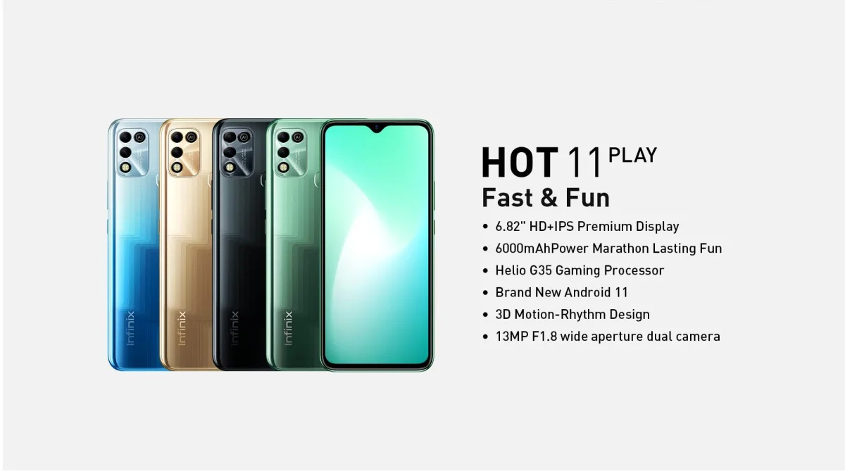 infinix cellphone Global Version Infinix HOT 11 PLAY 6.82'' HD+ Display Smartphone 6000mAh Battery Helio G35 13MP AI Dual Rear Camera best infinix phone