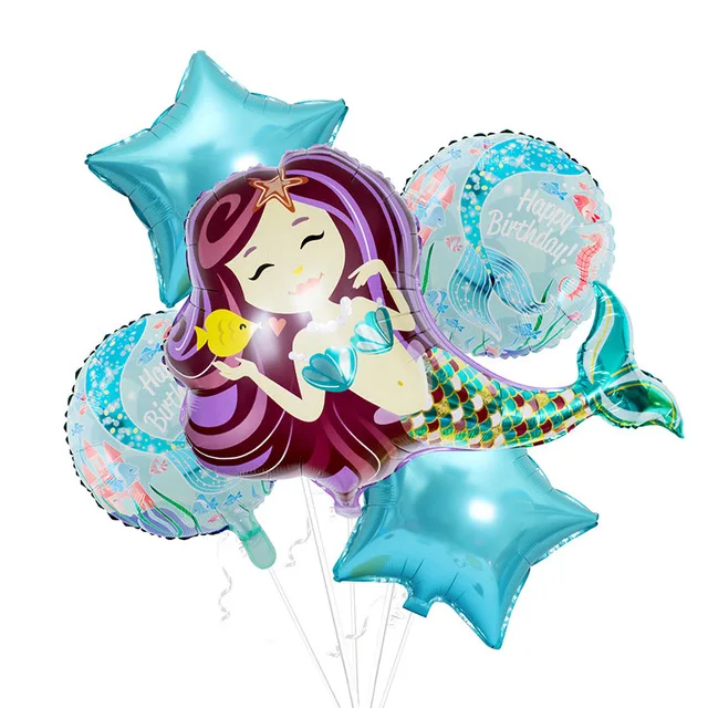 5pcs balloon set Вечерние баннеры с изображением русалки для девочек на день рождения, гирлянды с изображением хвоста русалки, украшения для детского душа - Color: 5pcs balloon set