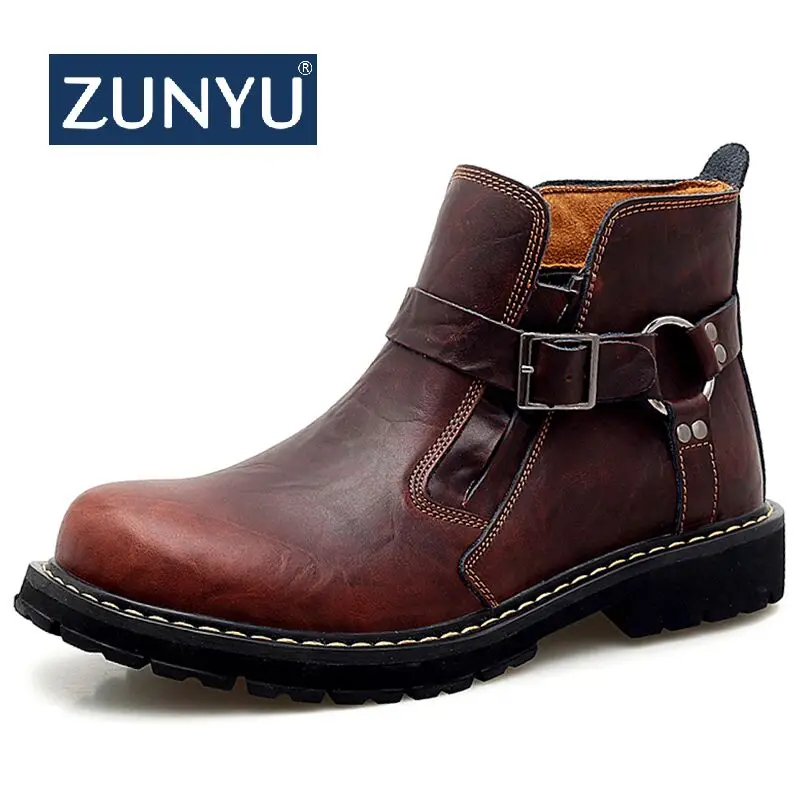 ZUNYU 2019 Ранняя осень зимние сапоги Мужские туфли из натуральной кожи Для мужчин