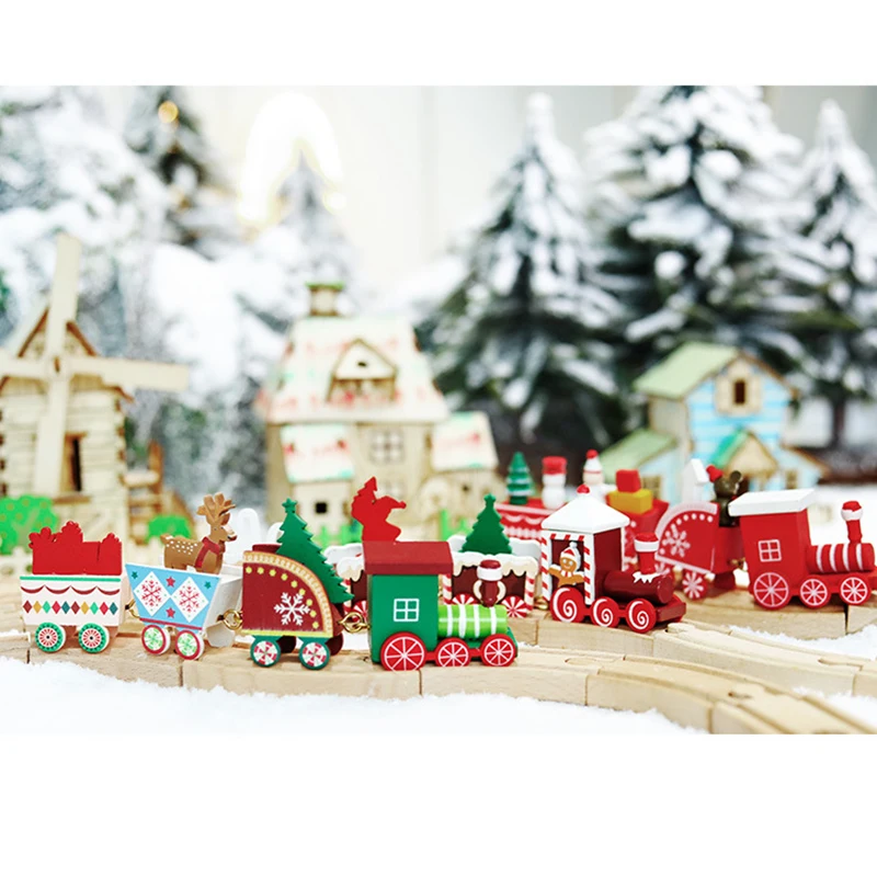 4 шт. мини рождественские деревянные декорации поезд Игрушка домашний Декор Рождественский подарок Детские Игрушки транспортные средства детский деревянный поезд Рождество