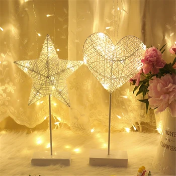 

LED Night Light Stars Heart Table Lamp Rattan Indoor Lighting Battery Power Table Night Lamp Gift Party Home Decoration Lights