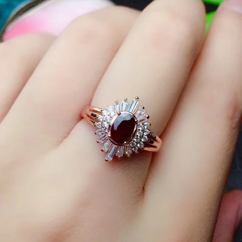 NATURAL AFRICAN RED RUBY & GENUINE DIAMOND .925 STERLING  SILVER RING 3/4 ct