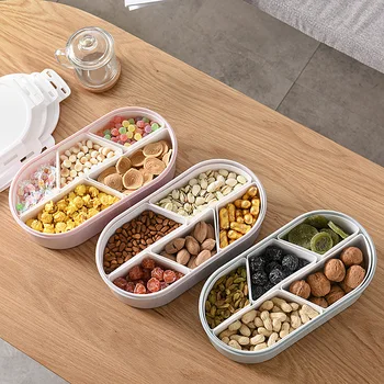 

Environmentally Friendly Sealed Lidded Snack Candy Plastic Box Moisture-proof Geometric Five-element Oval Storage Container