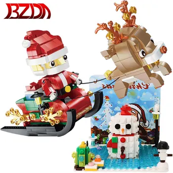 

BZDA Christmas 2020 Train Village Tree House Santa Claus Sled Elk Snowman Puzzles Building Blocks Christmas Gifts For Kids