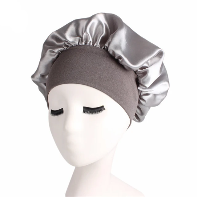 Newly Women's Satin Solid Sleeping Hat Night Sleep Cap Hair Care Bonnet Nightcap For Women Men Unisex Cap Bonnet De Nuit gray