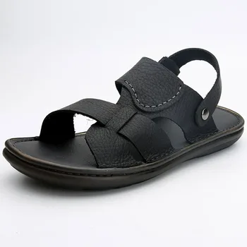 

fender summer men genuine leather slippers Men Slippers Flip Flops casual Shoes beach outdoor anti-skid all-match cowhide