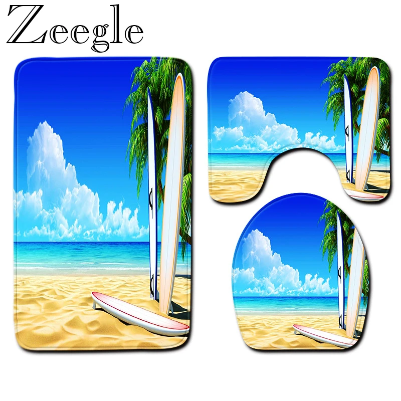 Zeegle Shell Печатный коврик для ванной 3 шт. ковер для ванной нескользящие коврики для ванной комнаты коврик для ванной Впитывающий Коврик для ванной коврик для туалета