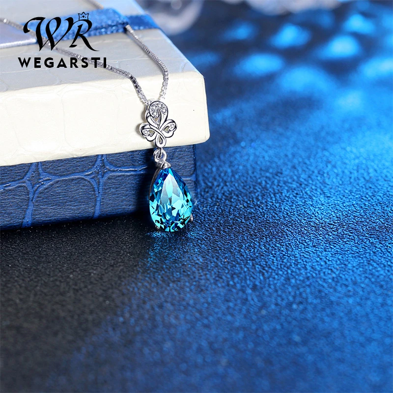 WEGARASTI, серебро 925, ювелирное ожерелье, подвеска, аквамарин, капля воды, 925 пробы, серебряные ювелирные изделия для женщин, подарок на свадьбу