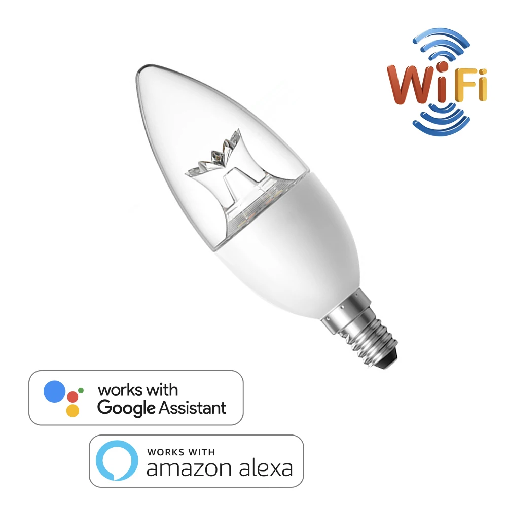 

Smart WiFi LED Light Candle Bulb E14 Multi-color Dimmable APP Remote Control Home Night lamp Work with Alexa Google Assistant