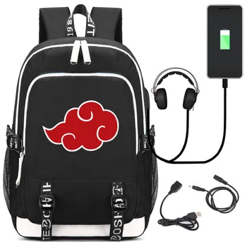 

Naruto Cartoon Backpack w/ USB Port Headphone Rucksack Bag Teenager Student School Laptop Bag Gift