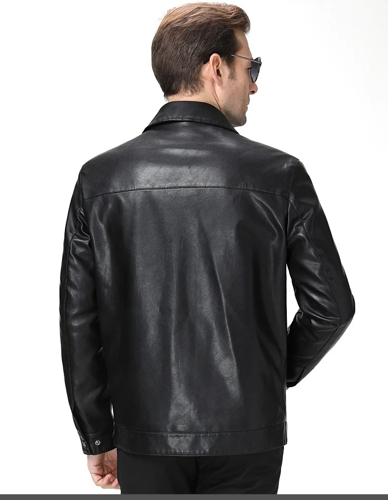 Haining Genuine Leather Clothes Men Fold-down Collar Goat Leather Jacket Coat Middle-aged Thin Type for Spring And Autumn S
