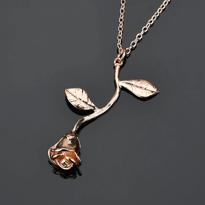 Розовое золото цвет ожерелье Длинная цепочка цветок розы кулон чокер для женщин стимпанк ювелирных изделий ожерелье s подарок