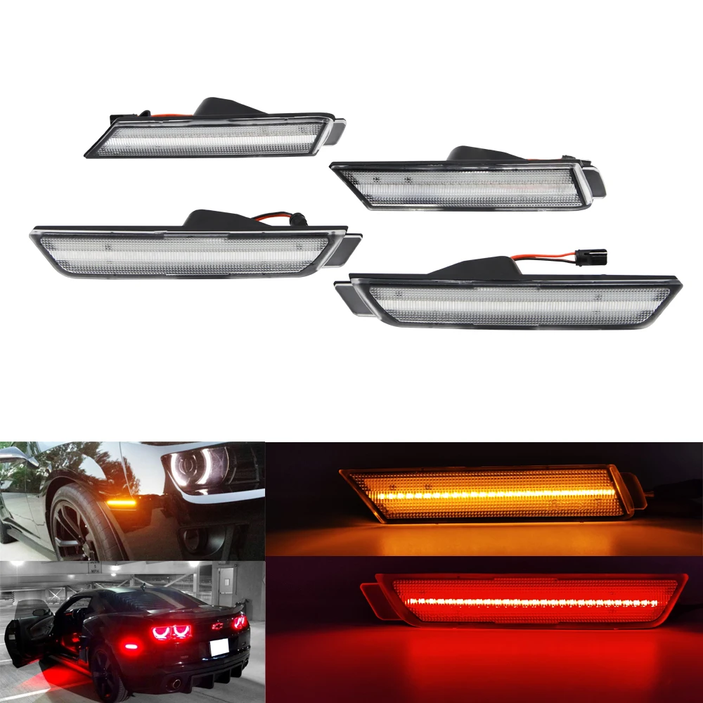 4pcs For 2010- CHEVY CAMARO Clear LENS LED SIDE MARKER LIGHTS FRONT& REAR SET