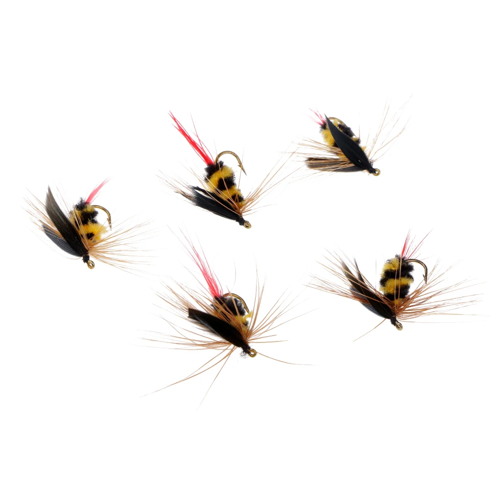 5Pcs Yellow and Black Bumble Bee Fly Insect Flies Dry Fly for Trout Fishing 