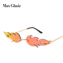 Max Glasiz, Новое поступление, уникальные линзы в форме пламени, солнцезащитные очки для женщин, без оправы, крутой тренд, популярные, металлическая оправа, солнцезащитные очки, gafas UV400