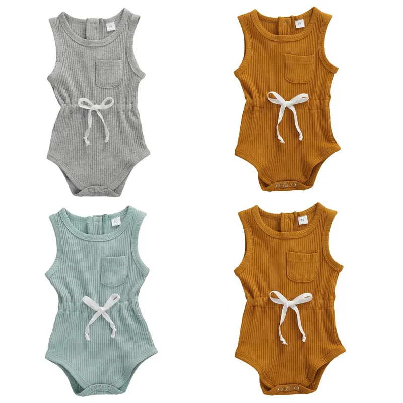 

2020 Newborn Baby Boy Sleeveless Romper Toddler Infant Baby Girls Rib-knitted Romper Jumpsuit Newborn Cotton Clothes Outfits