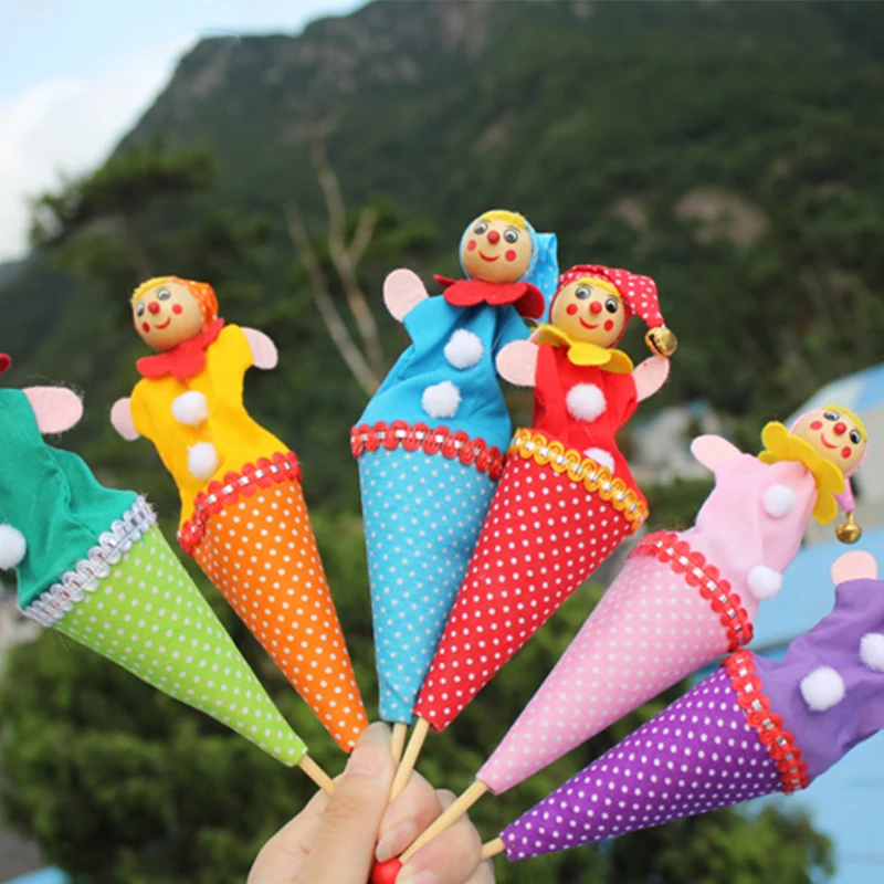 

Cartoon Baby Plush Toys Wood Cloth Retractable Clown Smiling Face Finger Puppets Play Toys For Kids Free Shipping play toy