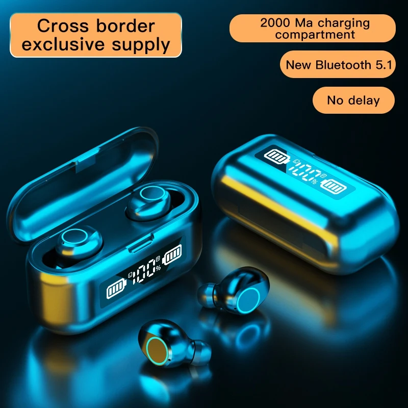 F9 46 LED Wireless Headphones Bluetooth Earphones V5 1 Earbuds TWS Press Control Sport Headset Noise Cancel Earphone