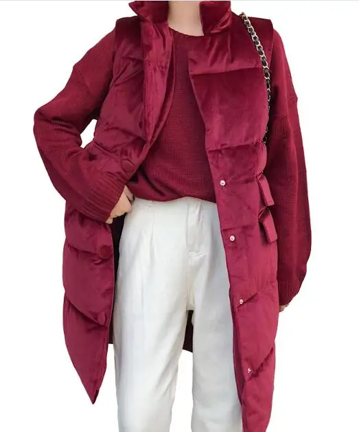 MU1811 Red Women long vest Thick winter waistcoat velvet front button back waist with elastic slim fit size M-XXL, 6colors drop shipping - Цвет: MU1811 Red