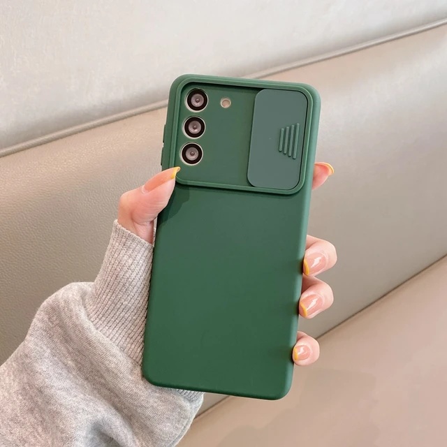 Slide Camera Lens Protector Liquid Silicone Phone Case For Samsung Galaxy S21 S20 Fe Plus Note 20 Ultra 5g S 21 Soft Back Cover Midnight green
