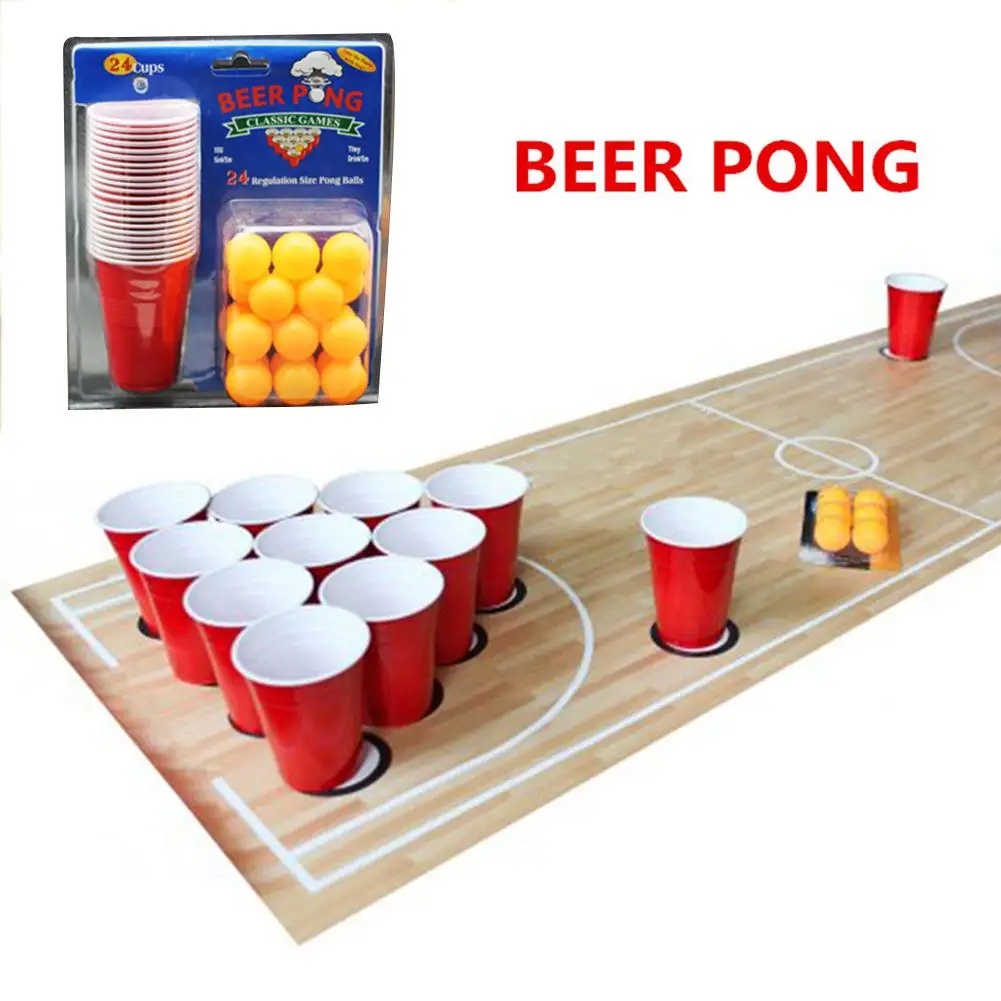 Beer Pong Spiel Bier Pong Trinkspiel Set  mit 24 Becher und Bälle 