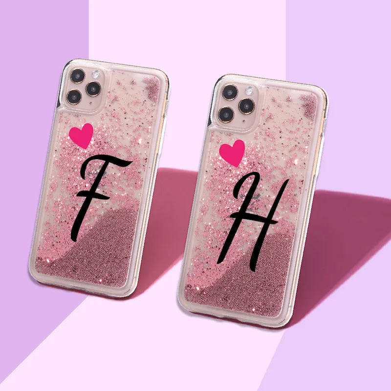 Чехол для телефона с инициалами имени от A до Z блестящий жидкий чехол сердцем iPhone