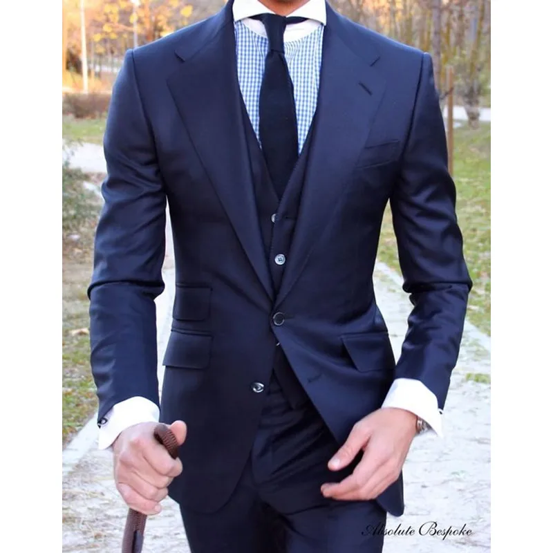 

Custom Made Groomsmen Notch Lapel Groom Tuxedos Navy Blue Men Suits Wedding Best Man Blazer (Jacket+Pants+Tie+Vest)