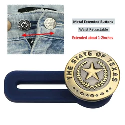 Botões retráteis de metal para costura, botões para roupas em jeans ajustáveis, aumento da cintura, botão extendido