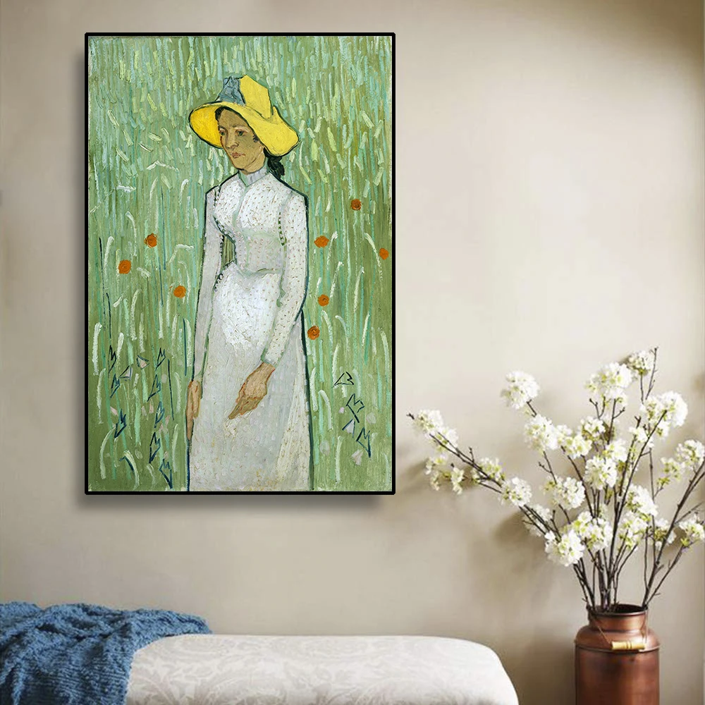 Laeacco Girl in White By Van Gogh Canvas Paintings Replica On The Wall Impressionist Pictures For Living Room Cuadros | Дом и сад