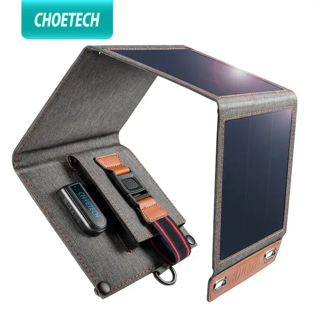 CHOETECH Solar Charger 14W USB Foldable Phone Travel Charger With SunPower Solar Panel Waterproof For iPhone X/8/7/6s/Plus 1