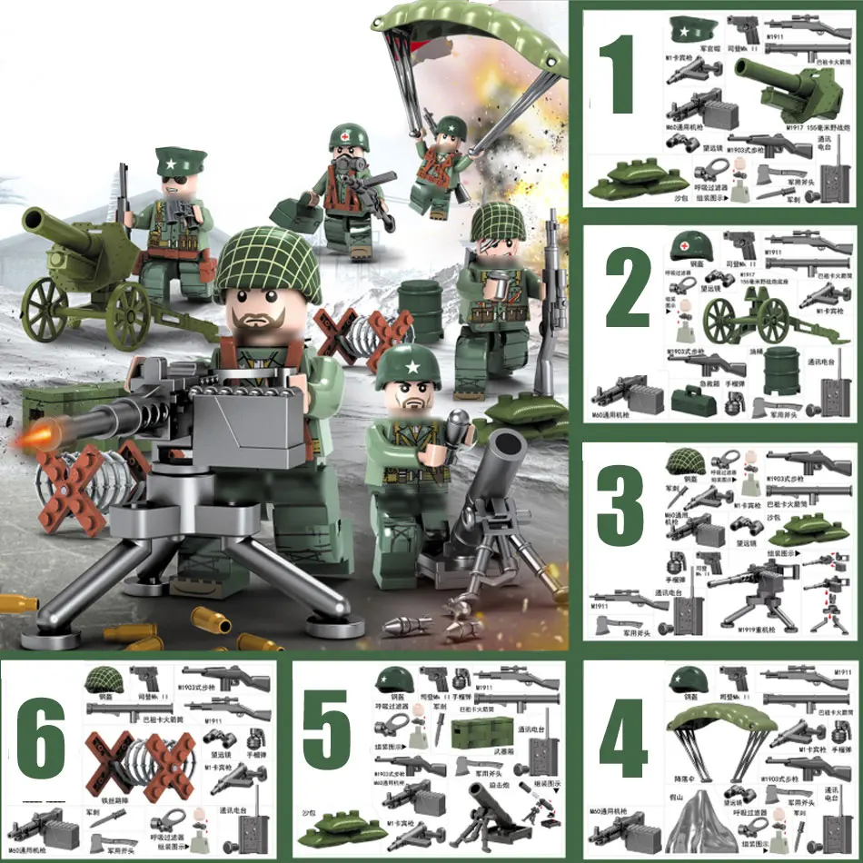 

Pacific World War 2 Battlegrounds USA WW2 Army Soldier Figures Military Weapon Building Blocks Brick Compatible legoed Tank Toys