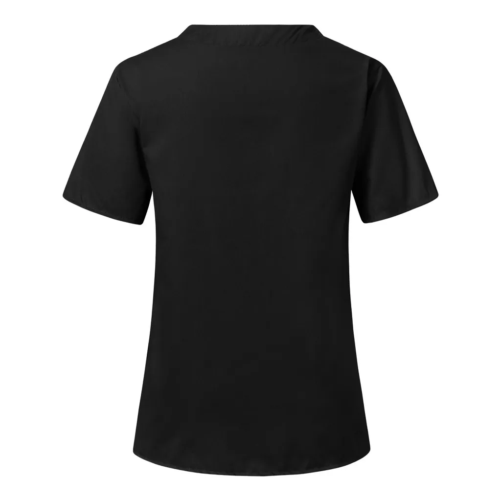 Men Women Nursing Uniform Blouse Short Sleeve V-neck Blouse Scrub Tops Pocket Loose Shirt Unisex Work Wear Uniform Blouses nurse scrubs top working uniform blouse