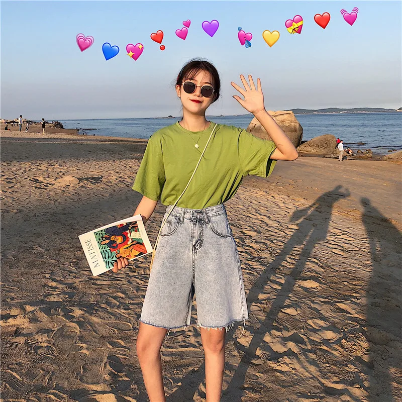 Streetwear High Waist Wide Leg Denim Shorts Lady Women Roll Up Hem Harajuku Jean Shorts Women Summer Women Loose Short Shorts
