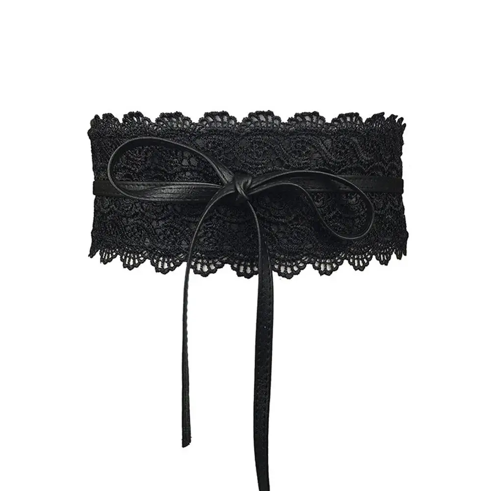 

Fashion Women Dress Bowknot Faux Leather Lace Wide Decor Belt Girdle Waist Band