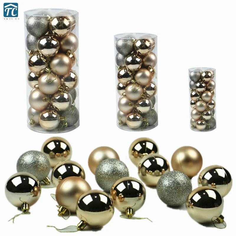 

24PCS 4CM/6CM/8CM Christmas Ball Decoration Champagne Color Hanging Balls Plating Christmas Tree Ornaments Home Party Decor