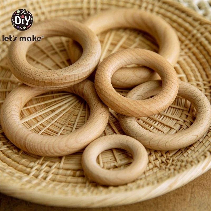 Let‘s Make 10pcs Maple Wood Ring 70/55/50/40mm Smooth Surface Natural Wooden Rodent Baby Teething Rings DIY Making Baby Bracelet 3