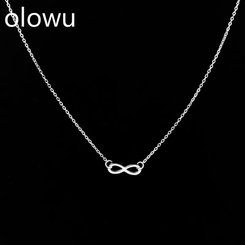 

olowu Women Polish Minimalist Infinite Necklace Stainless Steel Silver Tone Chain Pendant Necklaces Not Fade 17in