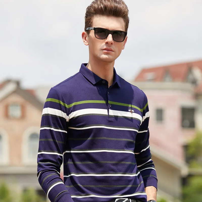 Новое поступление, хлопок, длинный рукав, поло для мужчин, в полоску, Camisa Masculina, поло, одежда, повседневная, деловая, Homme 8912