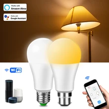 Bombillas inteligentes con WiFi, bombilla LED E27 B22 de 15W, lámpara LED regulable con aplicación de voz, luz nocturna de Control para el hogar, funciona con Alexa y Google Home
