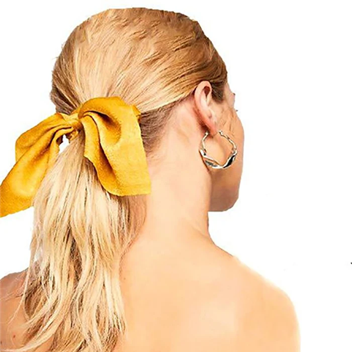 LZHLQ New Chiffon Bowknot Silk Hair Scrunchies Women Pearl Ponytail Holder Hair Tie Hair Rope Rubber Bands Hair Accessories - Цвет: Yellow