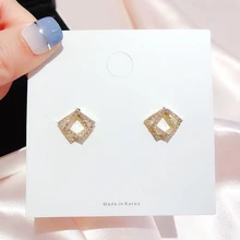 Изысканные двухслойные квадратные серьги-гвоздики серьги с микро покрытием из кубического циркония Модные женские ювелирные изделия