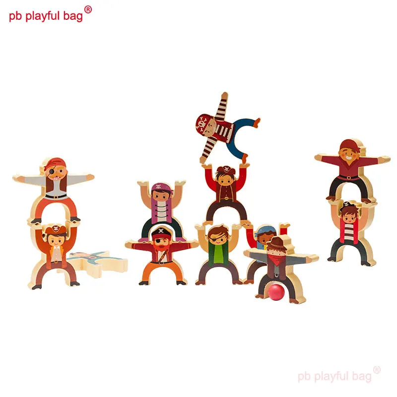 PB Playful Bag Wooden Stacking DIY Game Pirate Hercules Balance Building Blocks Kids Toddler Educational Development Toys UG35