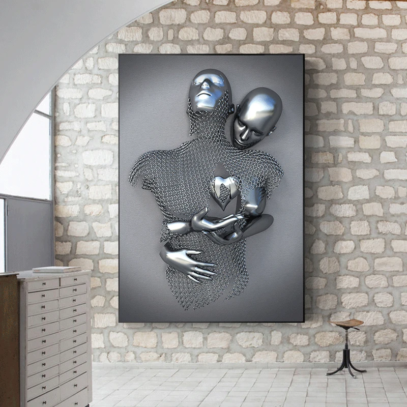  Cuadros de escultura de arte moderno para amantes del arte,  figuras abstractas de metal, póster de estatua, impresión en lienzo,  imágenes decorativas interiores de 33.5 x 51.2 in, sin marco 