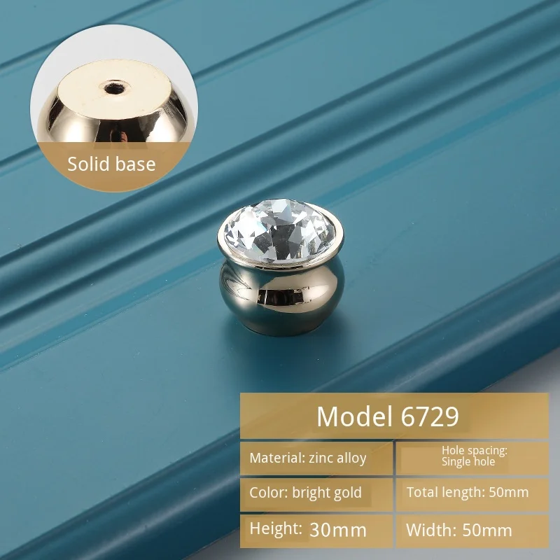 6729-Single Hole JD Золотая роскошная ручка для гардероба садовая Хрустальная стеклянная дверная ручка для шкафа Европейский Алмазный ящик оборудование для обработки мебели - Цвет: 6729-Single Hole