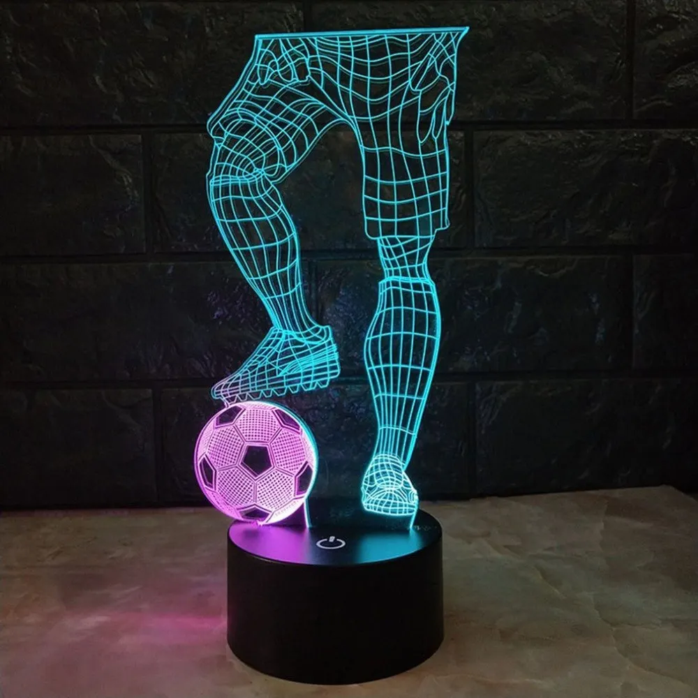 Волшебная 3D футбольная сенсорная настольная лампа, 7 цветов, меняющаяся Настольная лампа с питанием от USB, ночник, футбольный светодиодный светильник, украшение для спальни