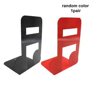 

1 Pair Study Iron Bookends Support Magazine Home Holder Anti Slip Desk Stands Strong Bearing Organized Musical Note School